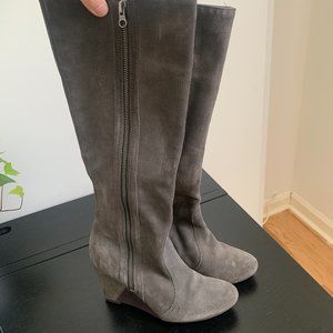 Coconuts Gray Suede knee-high wedge boots, 7.5
